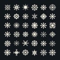 Large Snowflake Vector Icon Set: Simple Snowflakes On Black Background Royalty Free Stock Photo