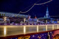 Large snowflakes over the GUM ice rink during the Christmas and New Year holidays. Red Square.