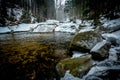 Large Snowy Boulders on the Banks of the Mumlava River Royalty Free Stock Photo