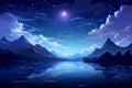 Large snowy mountain on cloudy starry sky backdrop