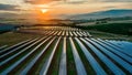 Large solar park in Belinchon Cuenca with thousands of panels for clean energ. Concept Renewable Royalty Free Stock Photo