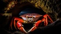 Luminous Seascapes: A Captivating Image Of A Red Crab In A Cave