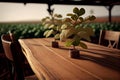 Large soy plantation and wooden table created with.generative ai Royalty Free Stock Photo