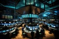 A large space filled with numerous monitors, designed for surveillance and constant monitoring, Busy New York Stock Exchange