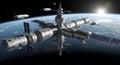Futuristic Space Station Orbiting Earth: A Vision of Interplanetary Travel and Exploration Royalty Free Stock Photo