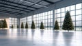 Large spacious room with Christmas trees Royalty Free Stock Photo