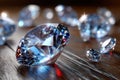 Large Sparkling Diamonds on Dark Wood Surface Royalty Free Stock Photo