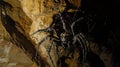 Large spider in cave, web, dark, rocky Royalty Free Stock Photo