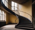 Large spiral staircase in an abandoned complex. Generative AI Royalty Free Stock Photo