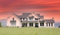 Grand Spacious Country Farmhouse Mansion New Home House Chilliwack Canada Sunset Clouds Royalty Free Stock Photo