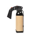 Large spray can with isolate on a white back. Black spray bottle with colored button. Pepper spray for self defense