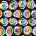Large squiggly wiggly swirly whirly spiral circles that look hand drawn in a rainbow striped seamless tile