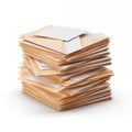 Large Stack Of Beige And White Envelopes Piled High On A White Background