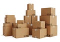 A large stack of cardboard moving boxes isolated on white background Royalty Free Stock Photo