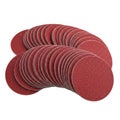 Pile of red abrasive sanding discs for power tools ready for surface preparation isolated on white background Royalty Free Stock Photo