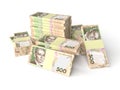 Large stack of hryvnia money on white background