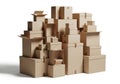 Large stack of moving boxes ready for shipping or storage isolated on white background Royalty Free Stock Photo
