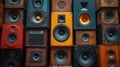 A large stack of music audio speakers Royalty Free Stock Photo