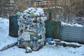 Large stack of old plastic bottles