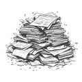 Huge Pile of Papers and Documents Sketch Royalty Free Stock Photo