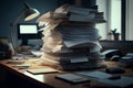 A large stack of papers in the office on the desk. Business analytics Royalty Free Stock Photo