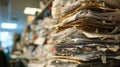Large stacks of documentation. The office is filled with a huge number of paper documents. The racks are covered with Royalty Free Stock Photo