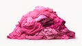 large stacks of pink colored clothes isolated on a white background, sorted by color for gentle washing