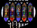 Large stained-glass window of the Basilica of St. Anthony in Padua in the Veneto (Italy)