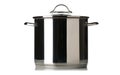 Large stainless steel cooking pot with glass lid side view Royalty Free Stock Photo