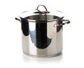 Large stainless steel cooking pot with glass lid on top elevated view Royalty Free Stock Photo