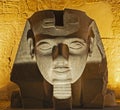 Statue of pharaoh head at an ancient egyptian temple in night Royalty Free Stock Photo