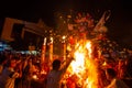 Large statue hungary ghost king is being burned by chinese devotees