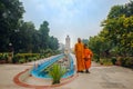 Large statue of standing Buddha in WAT THAI Temple, Sarnath Varanasi Royalty Free Stock Photo