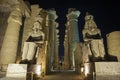 Statues and columns in hypostyle hall at Luxor Temple during night Royalty Free Stock Photo