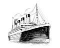 Large steamboat retro hand drawn engraving style sketch Three quarter view Royalty Free Stock Photo