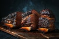 A large steaming fragrant piece of baked beef brisket on the ribs with a dark crust Royalty Free Stock Photo