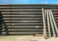 Steel pipes stacked layers is structure. Royalty Free Stock Photo