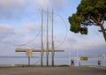 Large steel sculpture in a park adjacent to the the Plage Richelieu at Juan Les Pins west of Antibes, France