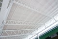 Large steel structure truss, roof frame and metal sheet in the building construction site Royalty Free Stock Photo