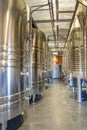 Large steel vats for fermentation of wine in a bodega near Valencia, Spain Royalty Free Stock Photo