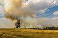 Large steppe fire in the fields of Orenburg, Russia Royalty Free Stock Photo