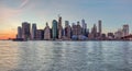 Large stiched panorama of the Manhattan at sunset, New York