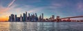 Large stiched panorama of the Manhattan at sunset, New York
