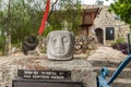 Large stone abstract head made by a local artist in the famous artists village Ein Hod near Haifa in northern Israel