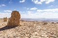 Large stone blocks chaotically standing in a park of stones in the Judean Desert near the city of Mitzpe Ramon in Israel