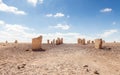 Large stone blocks chaotically standing in a park of stones in the Judean Desert near the city of Mitzpe Ramon in Israel