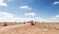 Large stone blocks chaotically standing in a park of stones in the Judean Desert near the city of Mitzpe Ramon in Israel