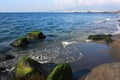 Large stone boulders on the seashore