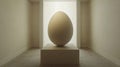 Large Stone Egg Sculpture in Minimalist Gallery Setting Royalty Free Stock Photo