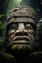 large stone head of the ancient Mexican culture. Colossal Olmec Head stone statue. Royalty Free Stock Photo